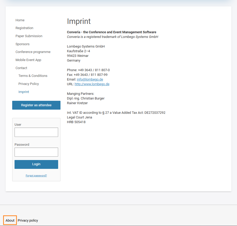 Fig. 1: Additional link to the imprint in the footer