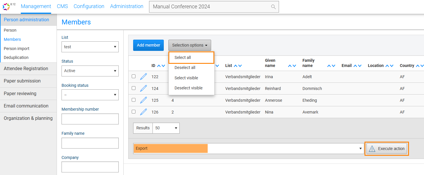 Fig. 2: Select all data records in a list