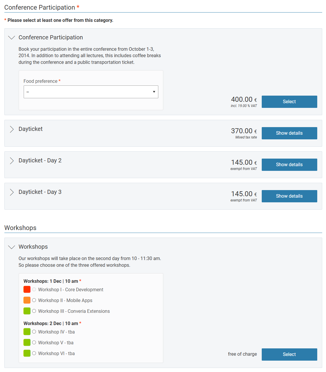 Fig. 1: Mandatory category conference participation in the offer overview