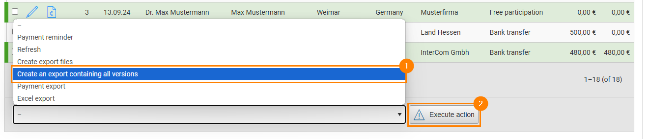Fig. 5: Create export with all versions