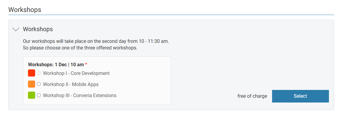 Fig. 6: Workshop selection for several timeslots in one offer package