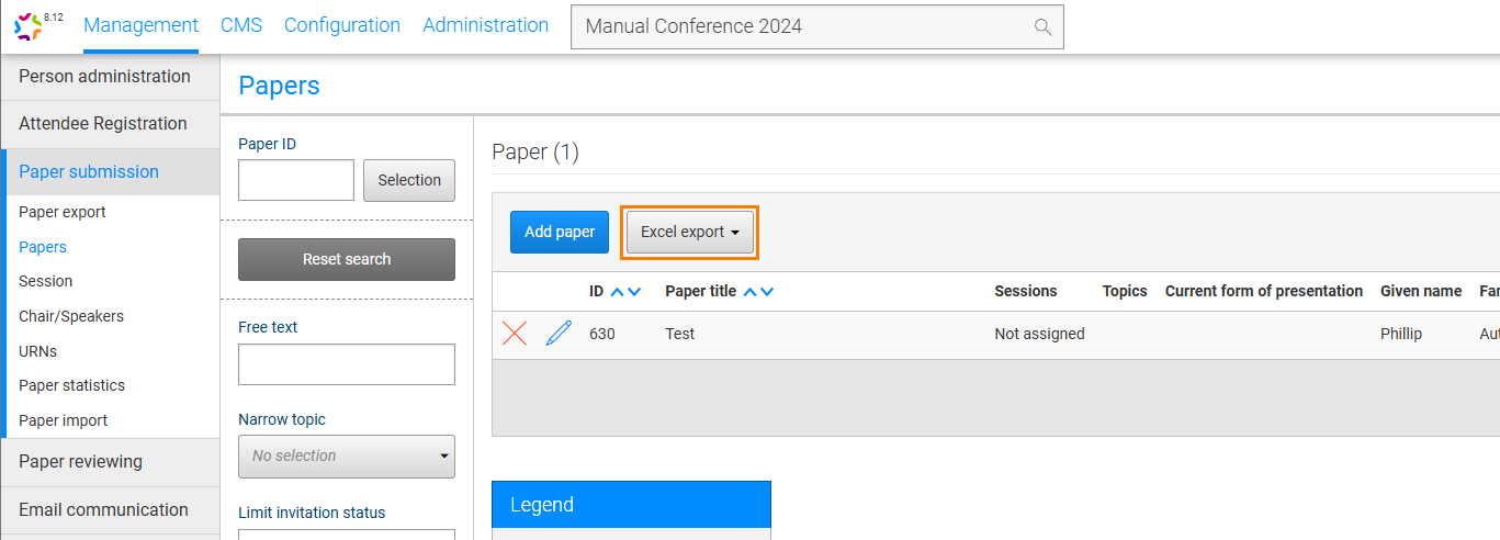 Fig. 9: Standard export of papers
