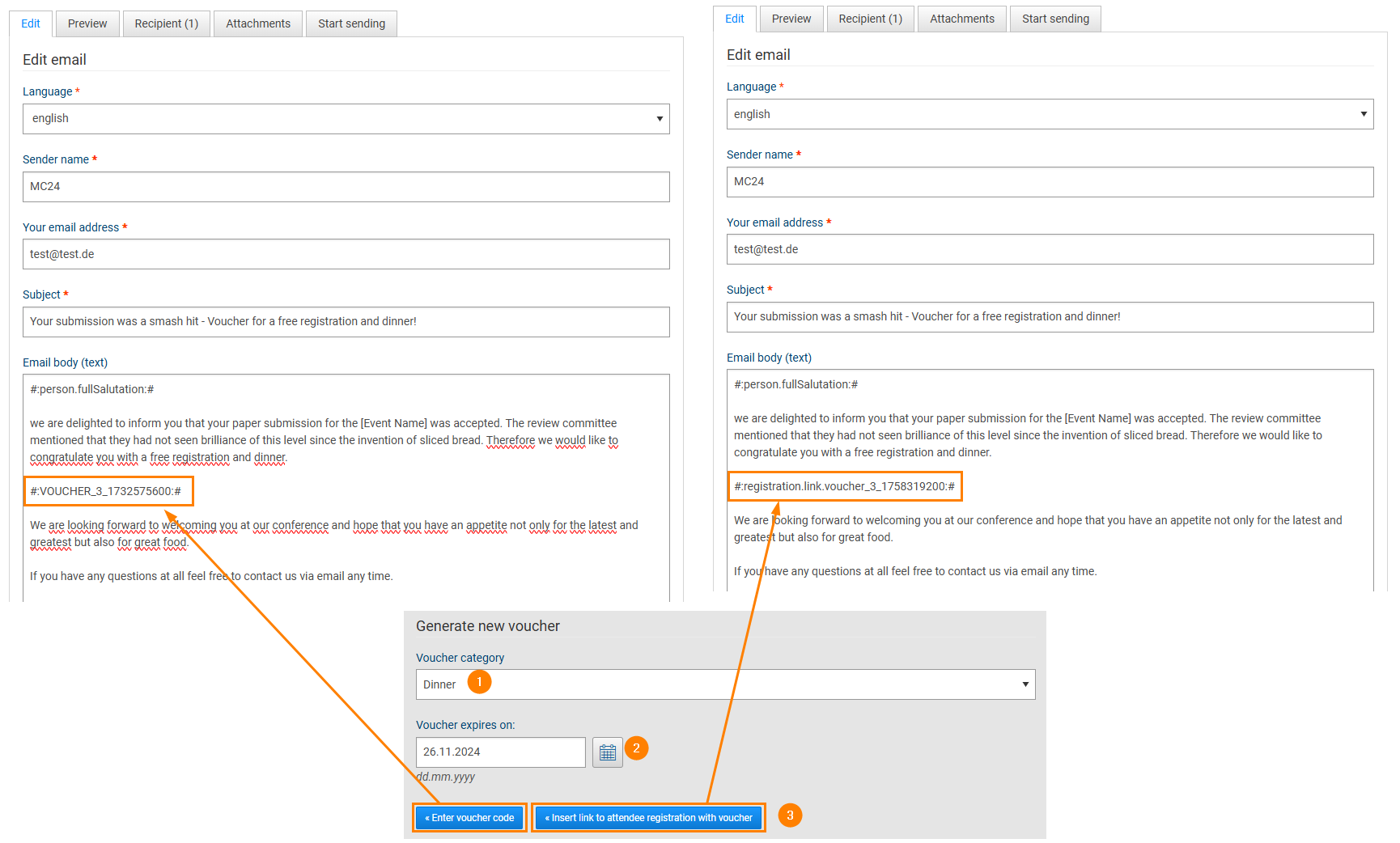 Fig. 1: Creating an email with a voucher