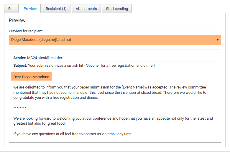 Fig. 6: Preview of the email from the recipient's perspective
