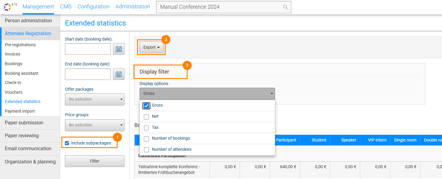 Fig. 6: Export of the extended registration statistics